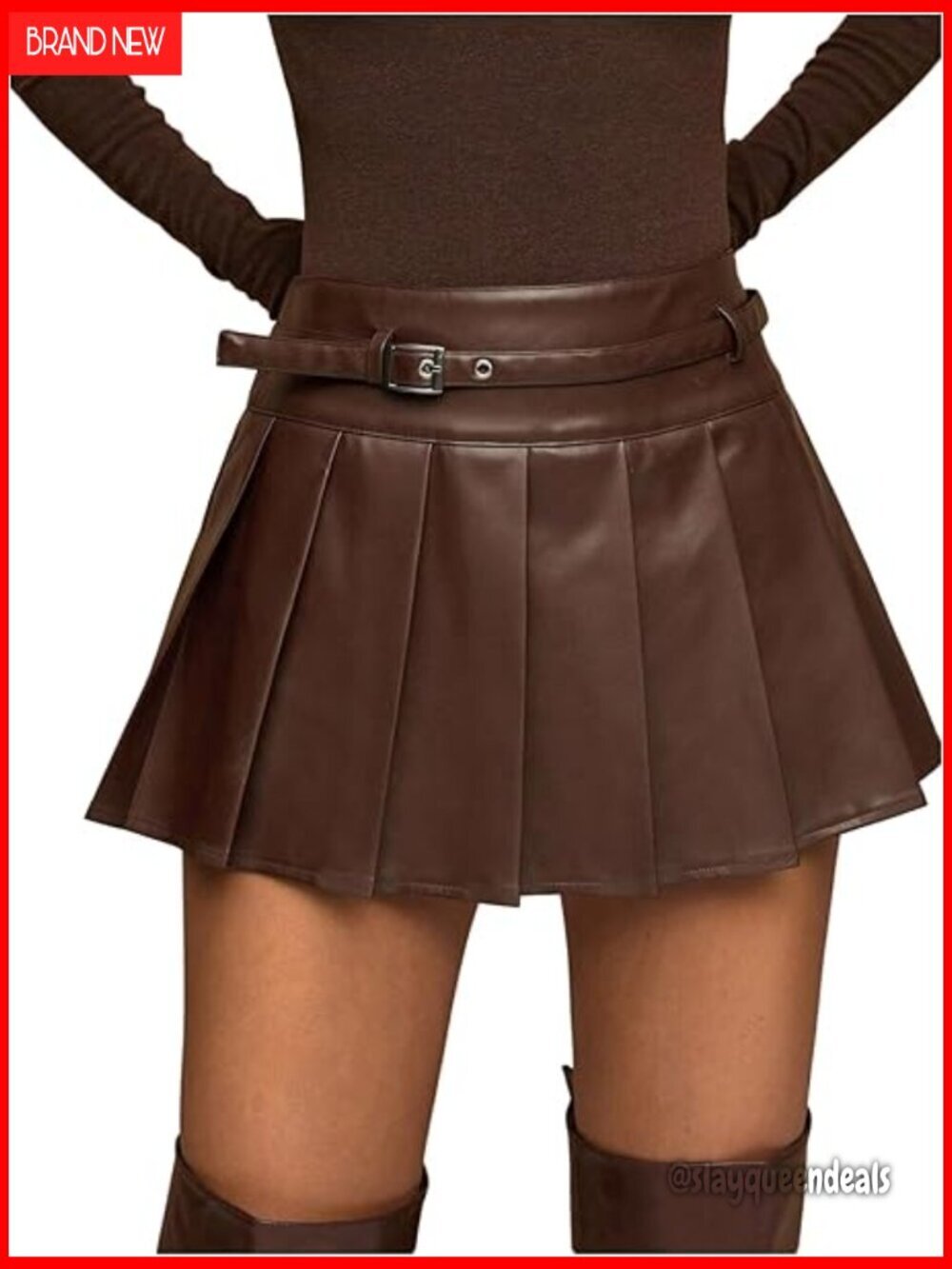 Leather Pleated Mini Skirt, Mid Rise, Pull On, Club Night Outfit